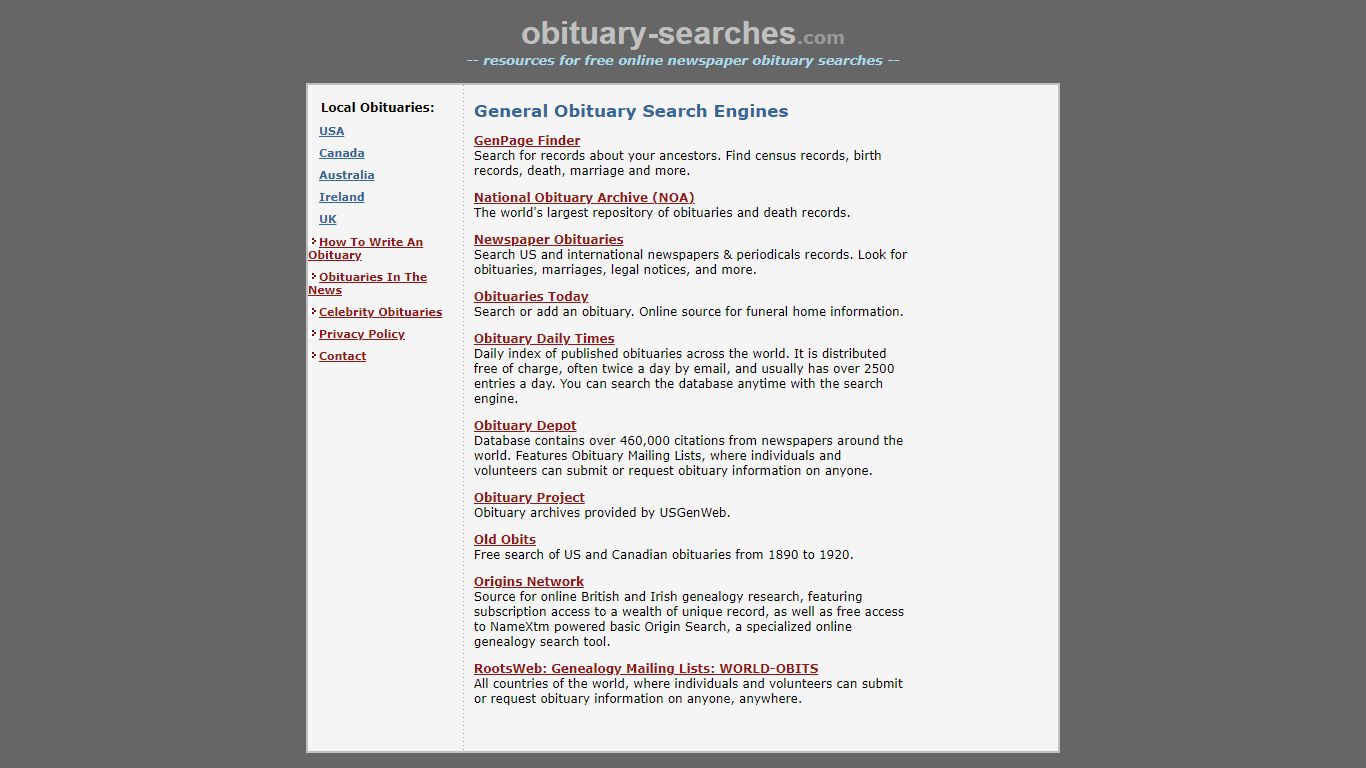 Free Obituary Searches